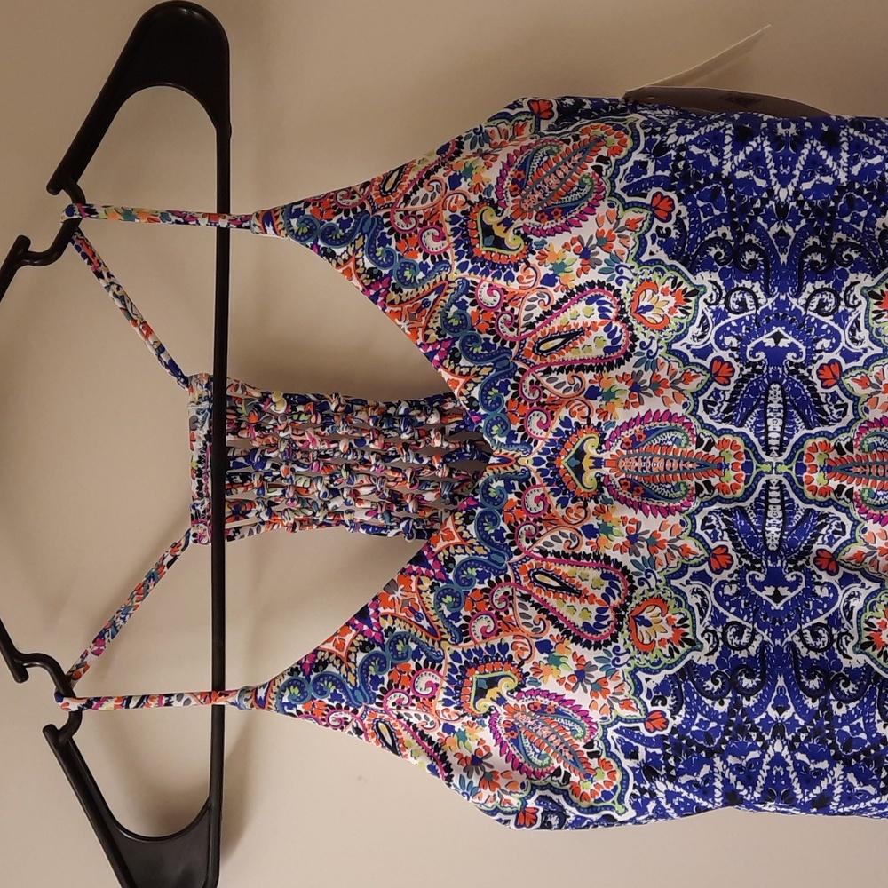 NWT, Raisins Blue Macrame Back Tankini Top - Picture 2 of 13